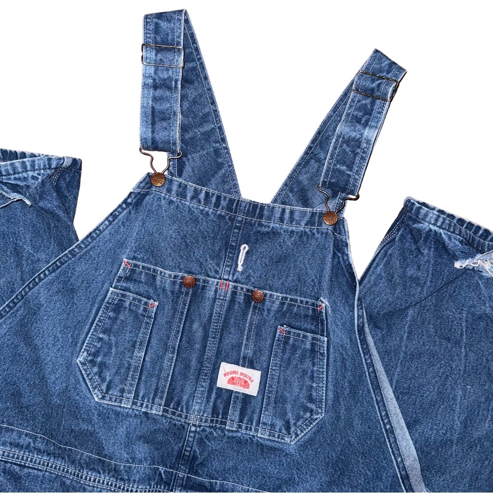 Vintage Round House Denim Overalls Destroyed‎ Workwear Distressed Chore 48x32